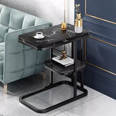 Modern Luxury Rectangular Faux Panel Metal Side Table 2-Tier For Living Room