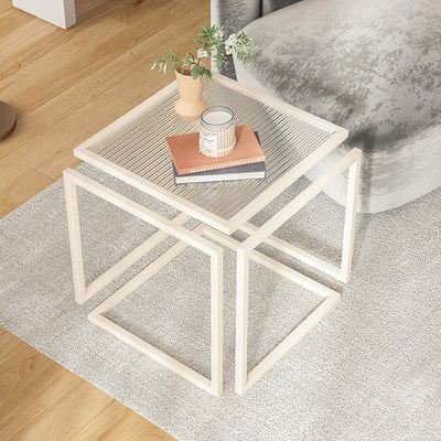 Contemporary Simplicity Square Glass Iron Side Table For Living Room