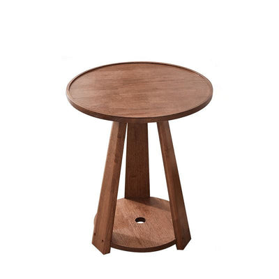 Modern Simplicity Round Rubber Wood End Table 2-Tier For Living Room