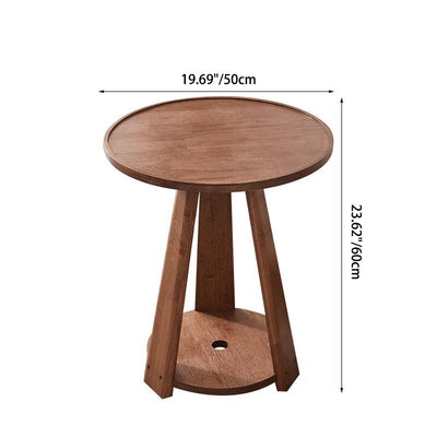 Modern Simplicity Round Rubber Wood End Table 2-Tier For Living Room