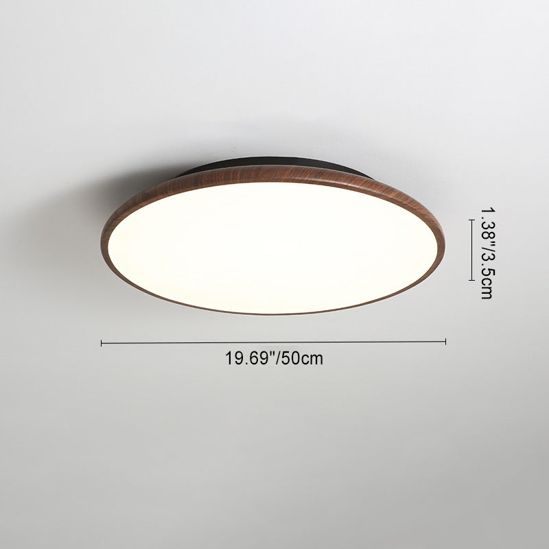 Modern Minimalist Iron Wood Grain Round LED Semi-Flush Mount Ceiling Light For Living Room