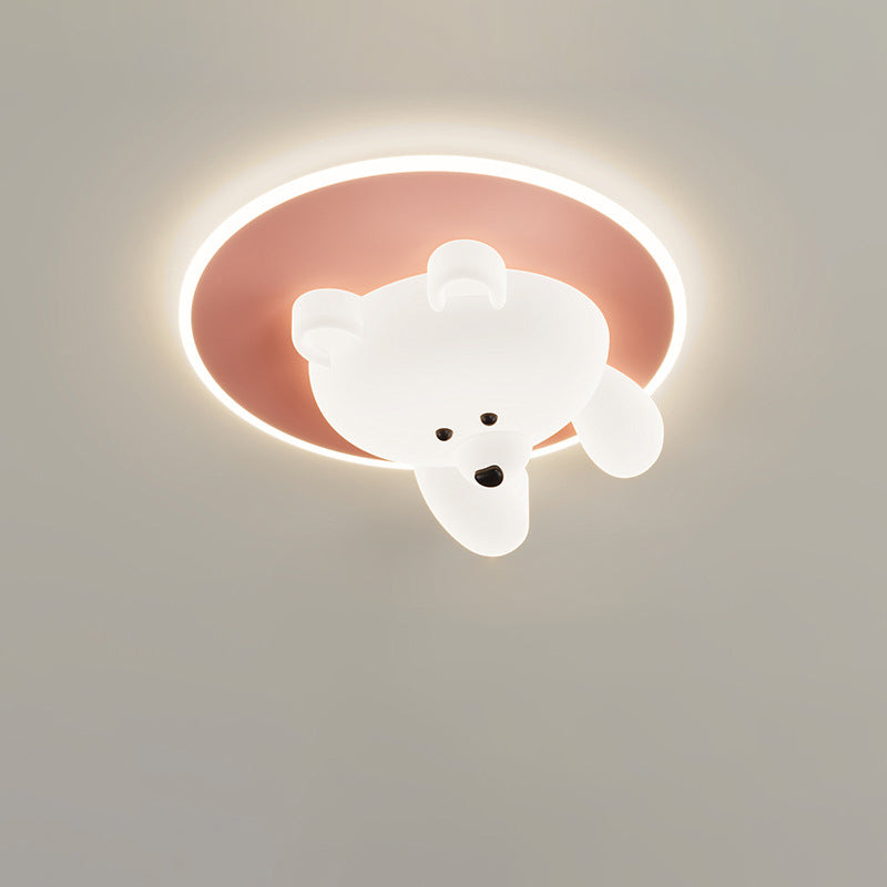 Modern Art Deco Round Cloud Bear Acrylic Iron LED Flush Mount Ceiling Light For Bedroom