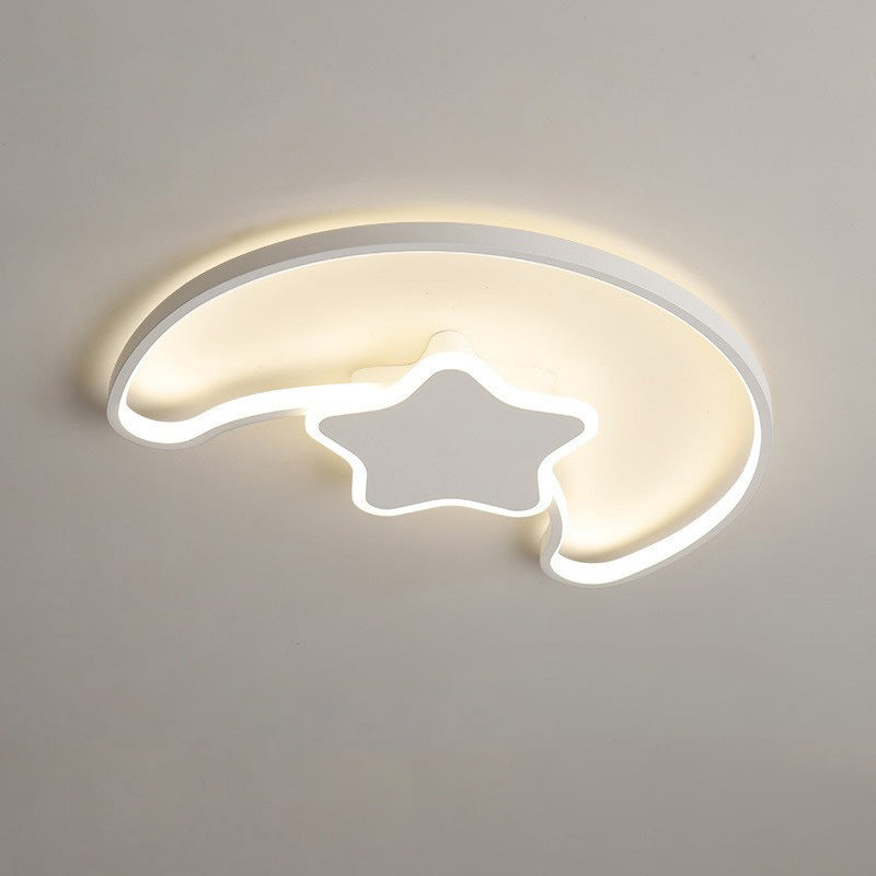 Contemporary Creative Moon Iron Acrylic LED Semi-Flush Mount Ceiling Light For Living Room