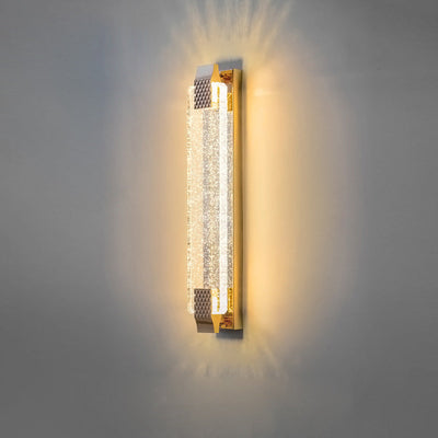 Contemporary Luxury Dazzling Rectangular Bubble Textured Crystal Shade Stainless Steel LED Wall Sconce Lamp For Living Room