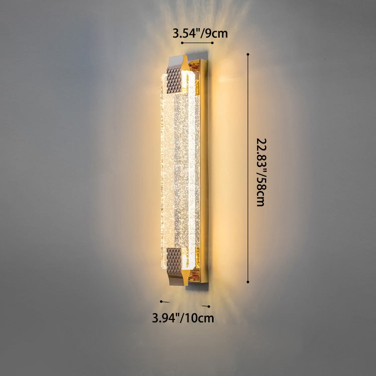 Contemporary Luxury Dazzling Rectangular Bubble Textured Crystal Shade Stainless Steel LED Wall Sconce Lamp For Living Room