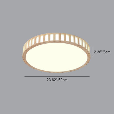 Modern Minimalist Round Wood Acrylic LED Flush Mount Ceiling Light For Bedroom