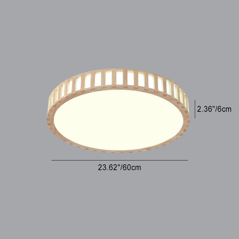 Modern Minimalist Round Wood Acrylic LED Flush Mount Ceiling Light For Bedroom