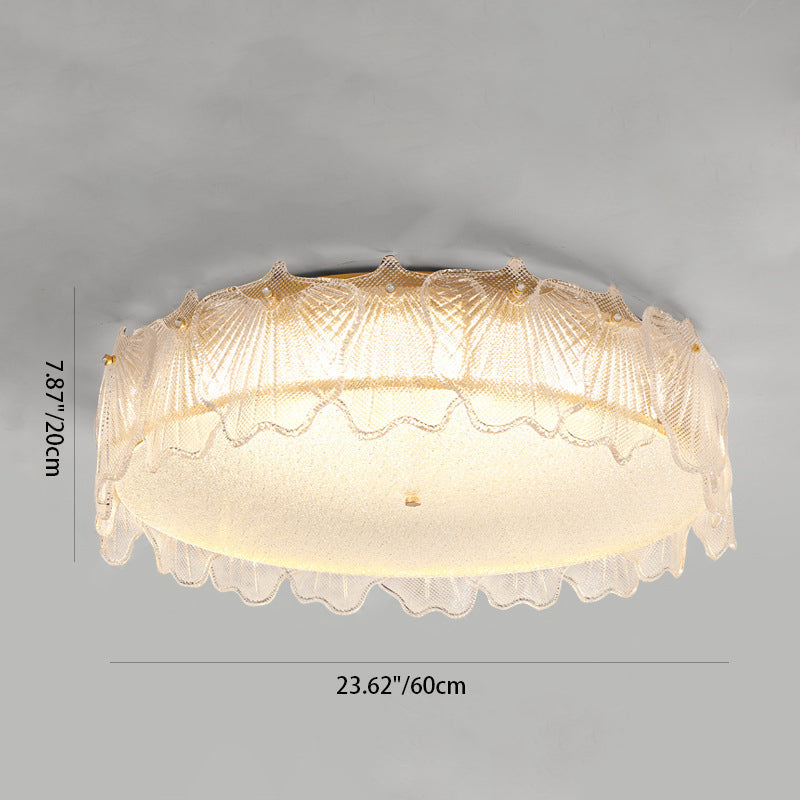 Modern Minimalist Cream Round Leaf Hardware Glass LED Flush Mount Ceiling Light For Living Room