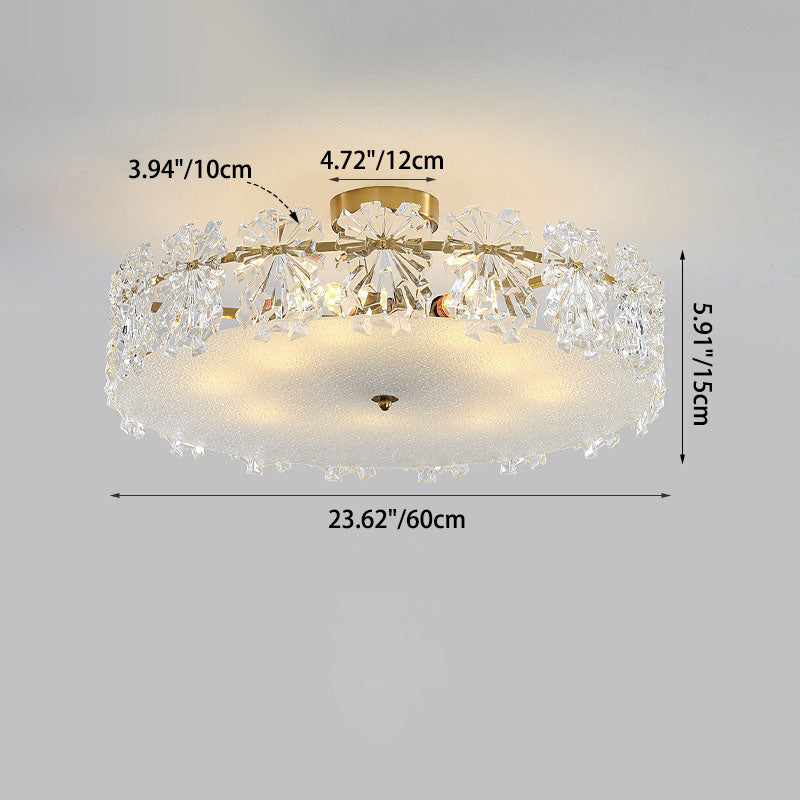 Contemporary Scandinavian Round Snowflake Iron Glass 5/6/8 Lights Semi-Flush Mount Ceiling Light For Bedroom