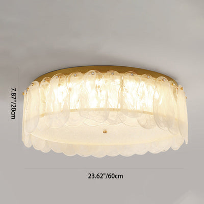 Modern Minimalist Round Petal Hardware Glass LED Semi-Flush Mount Ceiling Light For Living Room