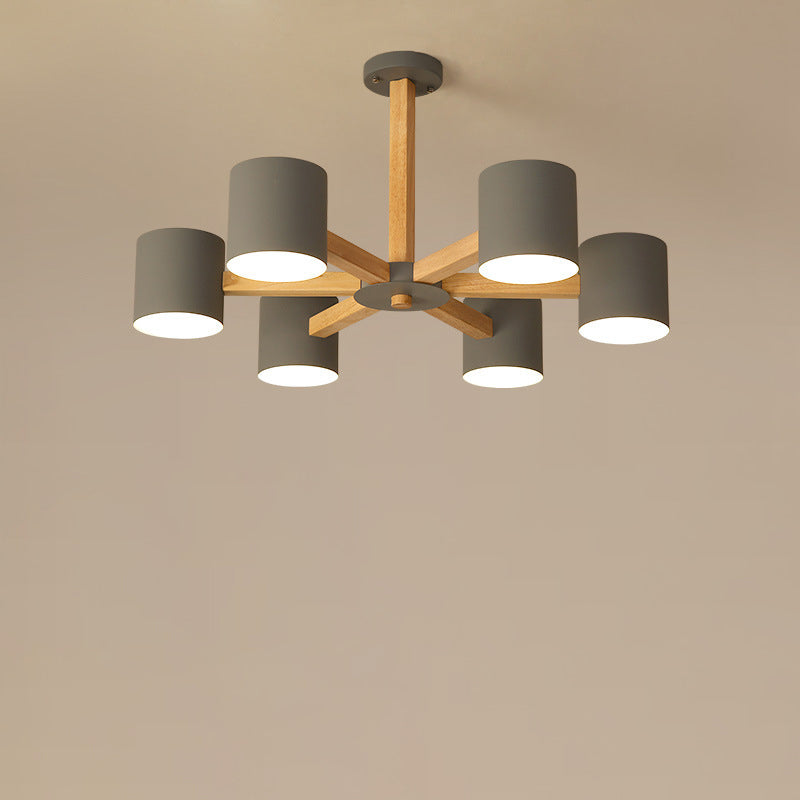 Contemporary Scandinavian Branch Round Wood Hardware 6/8 Light Chandelier For Living Room