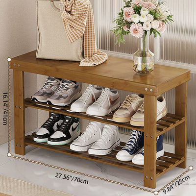 Modern Minimalist Rectangle Heather Bamboo Shoe Storage 2-Shelf For Entryways