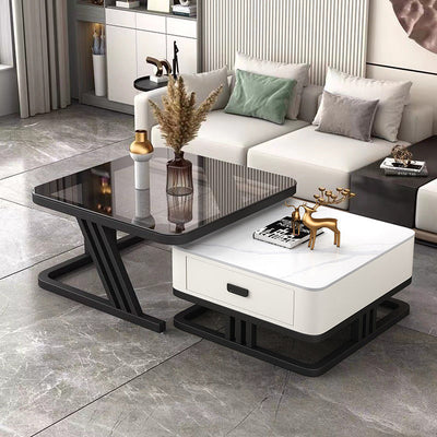 Modern Luxury Board Top Iron Frame Square Nesting Coffee Table Drawer For Living Room