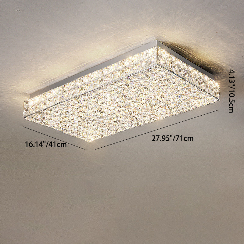 Modern Luxury Stainless Steel Crystal Square Rectangular Cube LED Flush Mount Ceiling Light For Living Room