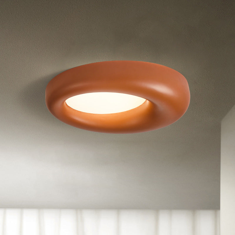 Modern Minimalist Hollow Round Acrylic Fiberglass LED Flush Mount Ceiling Light For Living Room