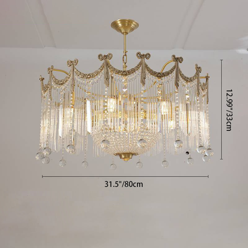 Contemporary Luxury Copper Bow Crystal Beads 6/7/9-Light Chandelier For Living Room