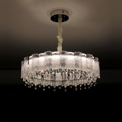 Traditional French Round Ripple Metal Crystal Glass LED Chandeliers For Living Room