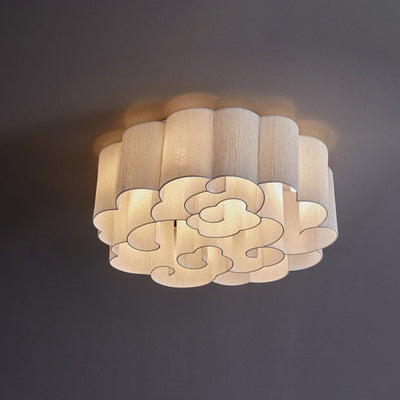 Traditional Chinese Iron Fabric Round Cloud 5/6/7/9/12/13 Light Flush Mount Ceiling Light For Bedroom