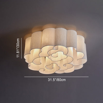 Traditional Chinese Iron Fabric Round Cloud 5/6/7/9/12/13 Light Flush Mount Ceiling Light For Bedroom