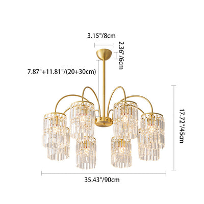 Modern Minimalist Branch Cylinder Full Copper Crystal 4/5/8 Light Chandelier For Living Room