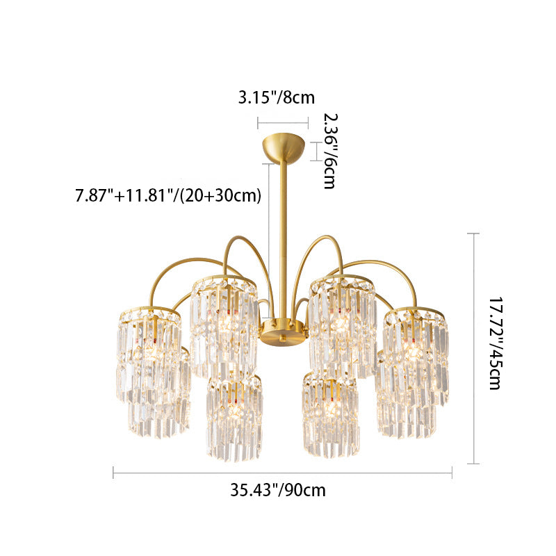 Modern Minimalist Branch Cylinder Full Copper Crystal 4/5/8 Light Chandelier For Living Room