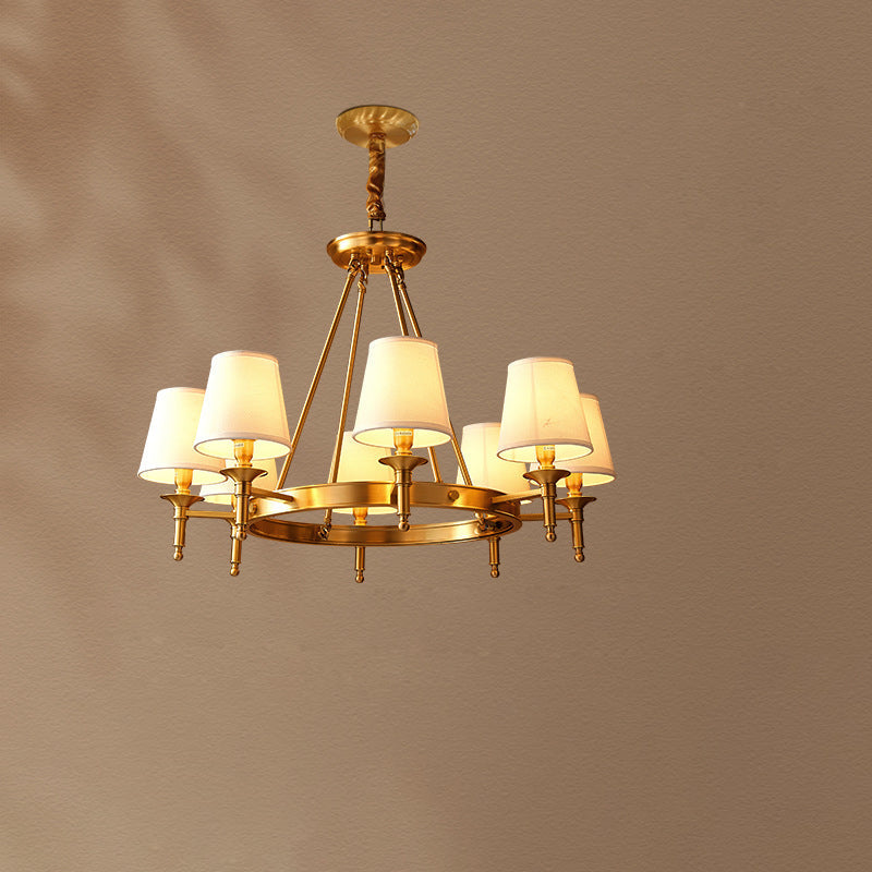 Modern Luxury Round Candelabra Copper Fabric 5/6/8/10 Light Chandelier For Living Room