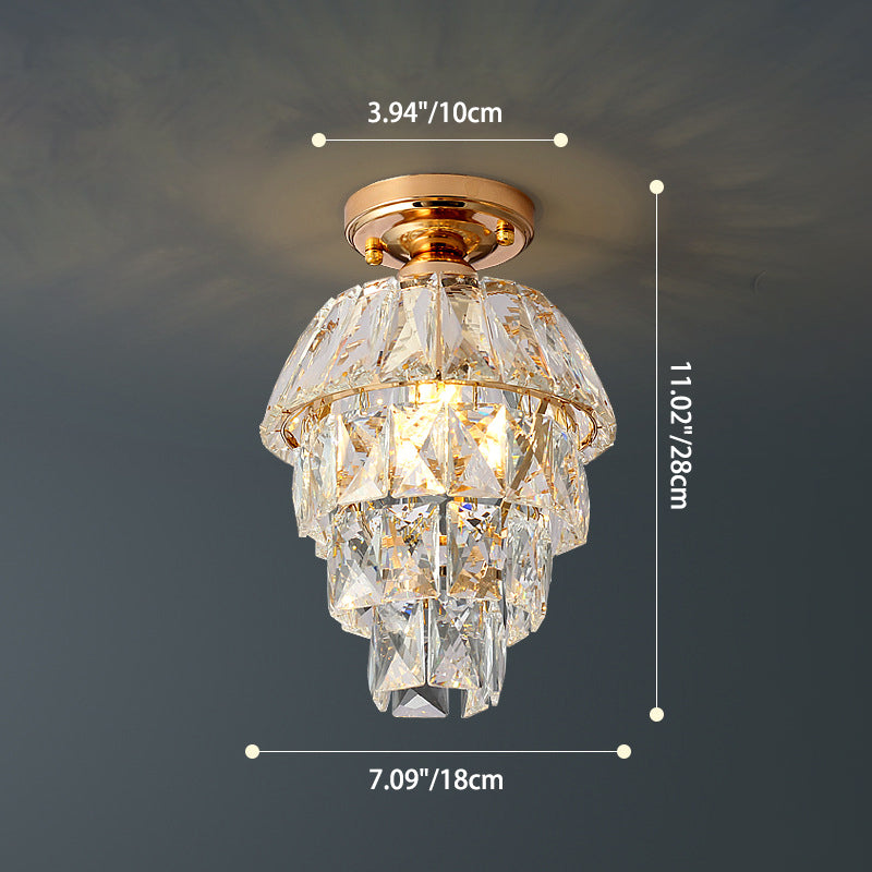 Modern Luxury Round Four Layers Crystal Metal 1-Light Semi-Flush Mount Ceiling Light For Living Room