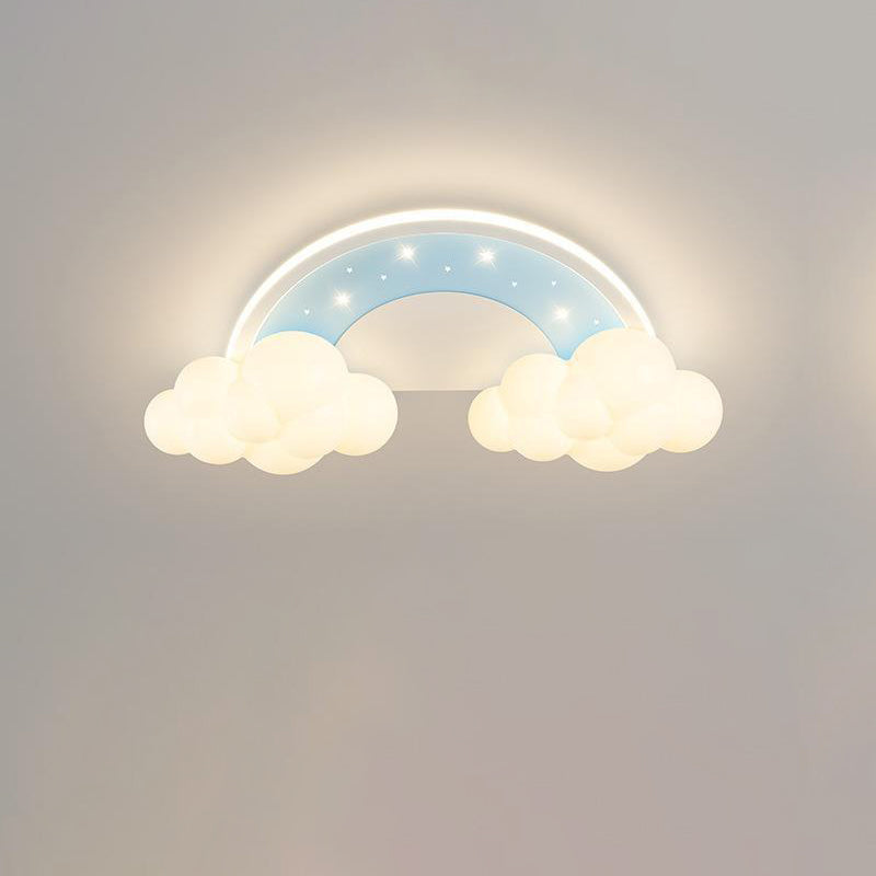 Modern Art Deco Kids Iron PE Cloud Rainbow Semicircular Astronaut LED Flush Mount Ceiling Light For Bedroom