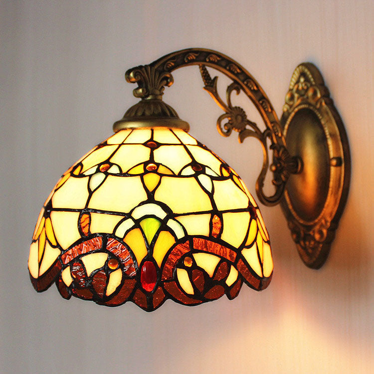 Traditional Tiffany Half Globe Mermaid Base Iron Glass 1-Light Wall Sconce Lamp For Bedroom