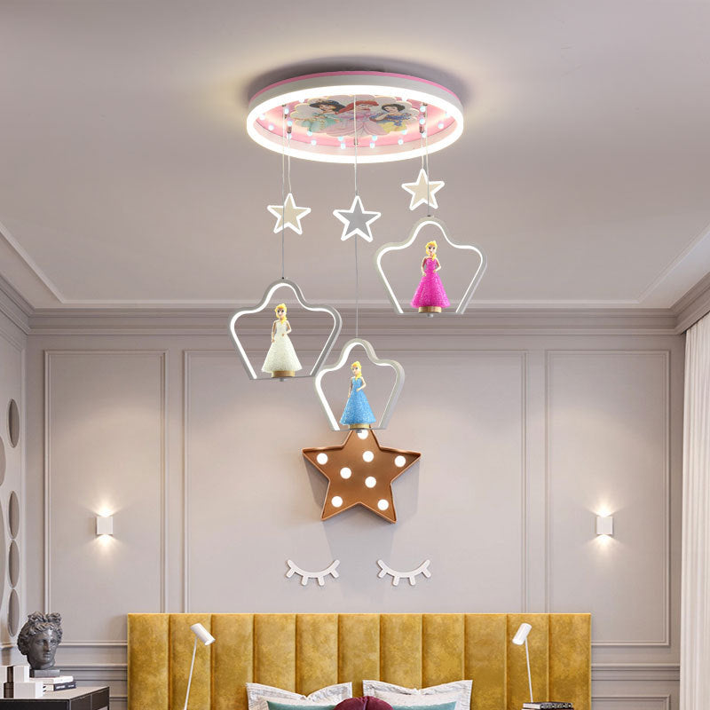 Contemporary Creative Cartoon Princess Elsa Acrylic Round Shade LED Flush Mount Ceiling Light For Bedroom