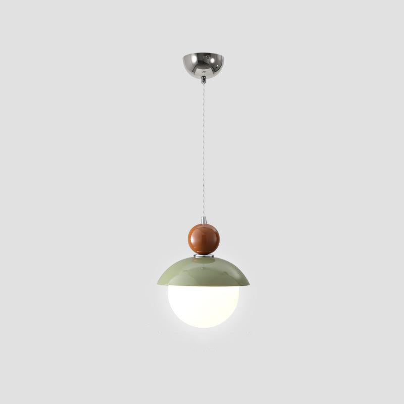 Modern Minimalist Round Globe Hooded Iron Glass 1-Light Pendant Light For Bedroom