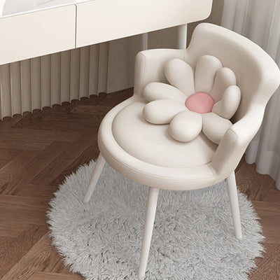 Contemporary Creative Floral Round Velvet Metal Vanity Stool Backrest Arm For Bedroom