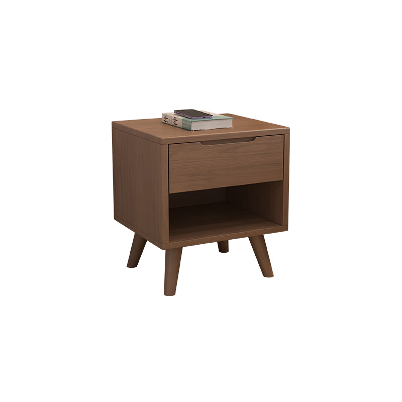 Modern Simplicity Square Cubic Rectangular Rubber Wood Nightstand 1/2 Drawer For Bedside