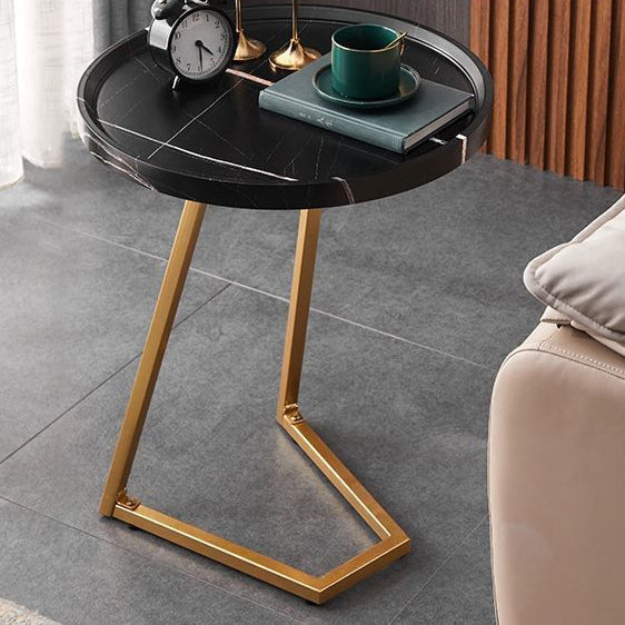 Modern Minimalist Imitation Walnut Grain Round Tray Top End Table For Living Room