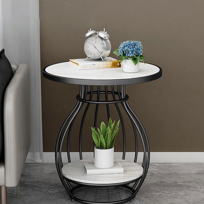 Contemporary Scandinavian Round Birdcage Stainless Steel Metal Slate Coffee Table For Living Room