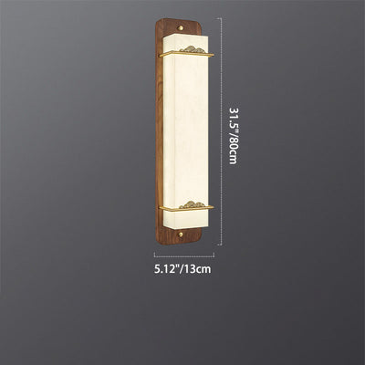 Traditional Chinese Brass Walnut Acrylic Rectangular Cloud LED Wall Sconce Lamp For Bedside