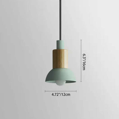 Contemporary Scandinavian Irregular Round Cylinder Iron Wood 1-Light Pendant Light For Living Room