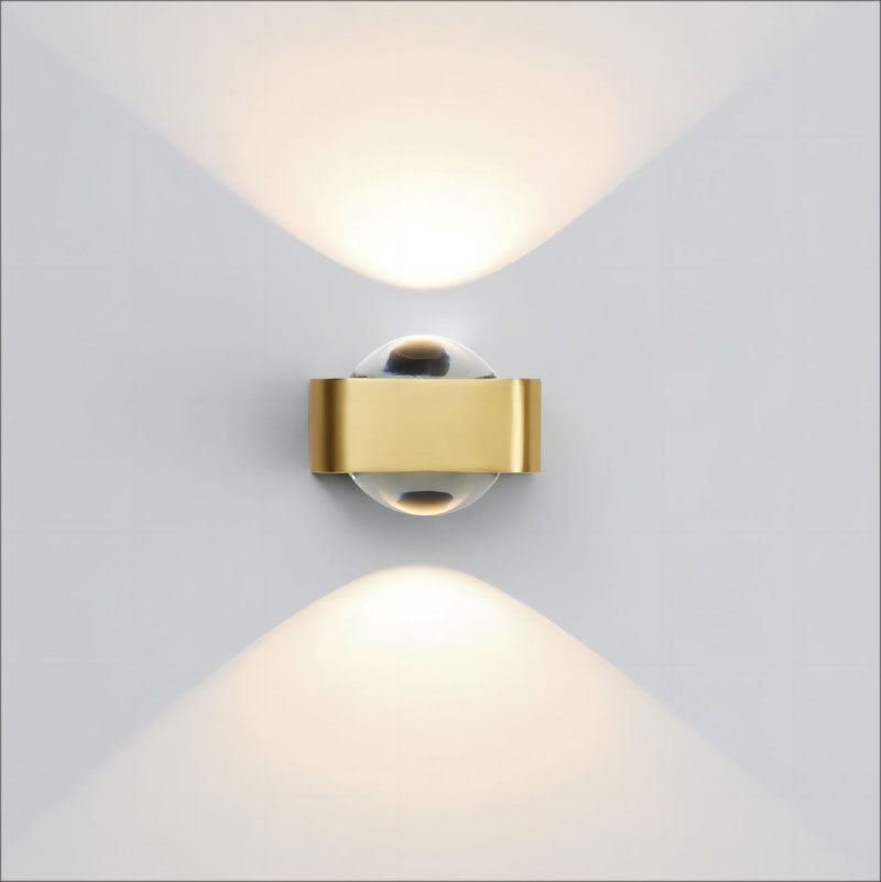 Modern Minimalist Rectangle Lens Stainless Steel Copper Glass LED Wall Sconce Lamp For Living Room