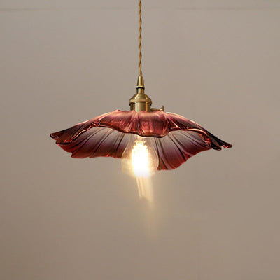 Traditional Vintage Lotus Leaf Glass Brass 1-Light Pendant Light For Living Room