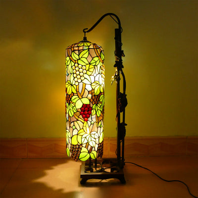 Traditional Tiffany Column Iron Glass 2-Light Standing Floor Lamp For Living Room