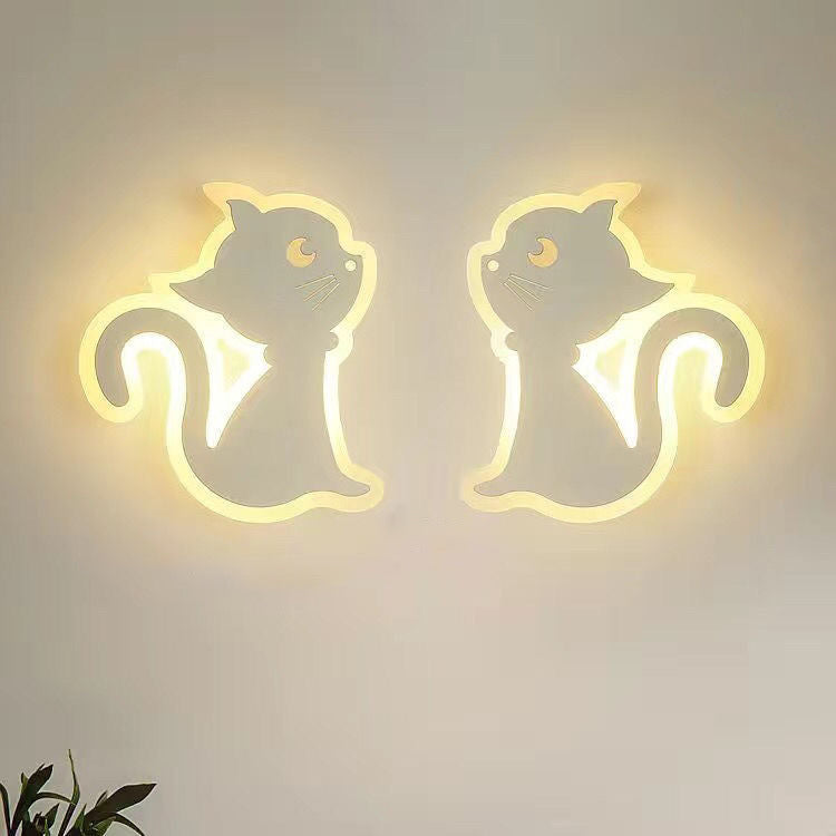 Modern Simplicity Cartoon Cat Iron Acrylic LED Wall Sconce Lamp For Bedroom