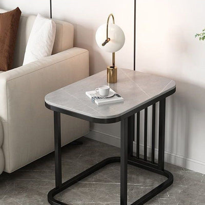 Modern Minimalist Rectangular Square Rock Slab Iron End Table For Living Room