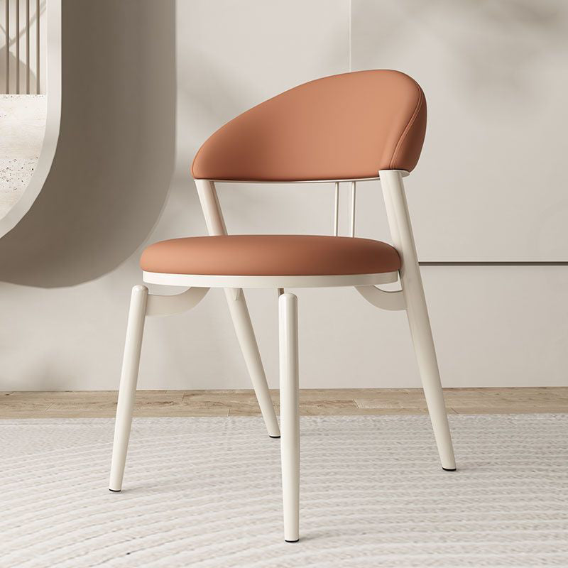 Contemporary Nordic Round Leather Upholstered Carbon Steel Dining Chair Open Back For Dining Room