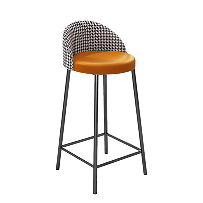 Contemporary Scandinavian Round PU Leather Iron Frame Bar Stool Low Back Footrest For Dining Room