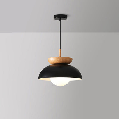 Modern Minimalist Round Bowl Wood Iron 1-Light Pendant Light For Living Room