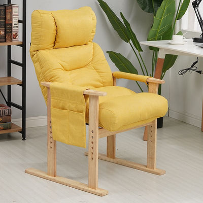 Silla de acento contemporánea nórdica rectangular de tela y madera con respaldo y reposabrazos para sala de estar 