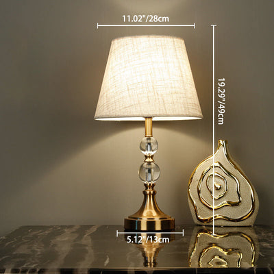 Modern Minimalist Column Crystal Iron Fabric 1-Light Table Lamp For Living Room