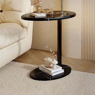 Modern Minimalist Elliptical Rectangular C-Shape MDF Steel Iron End Table 2-Tier For Living Room