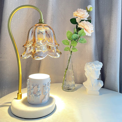 Modern Art Deco Flower Glass Shade Marble Base 1-Light Melting Wax Table Lamp For Bedroom