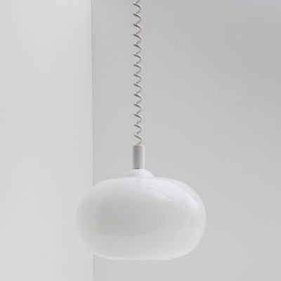 Modern Simple Cream White Round Glass Lift 1-Light Pendant Light